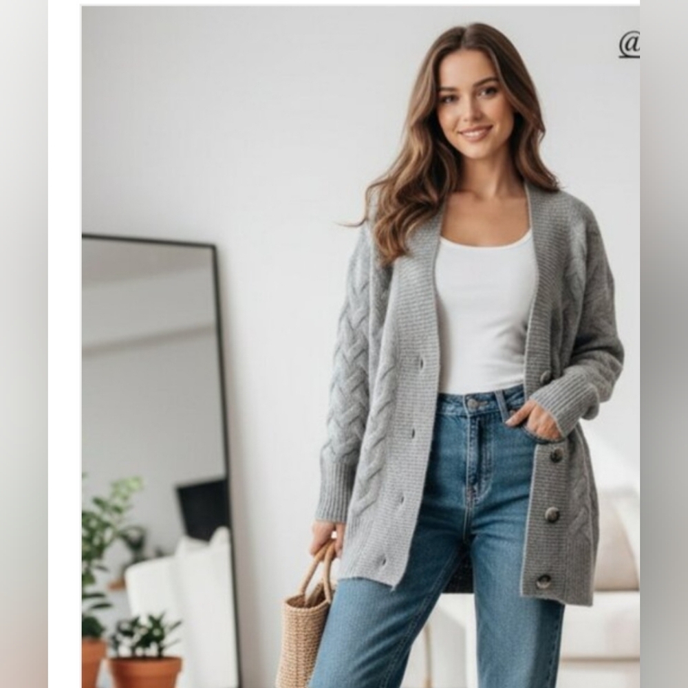 J. Inc Jennie Zara Women's Gray Chunky Cardigan